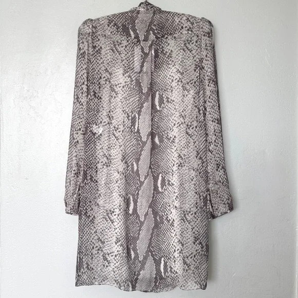 DVF Jezebel Python Grey Print Tie Neck Long Sleeve Shift Mini Dress Size 6 - Picture 3 of 14